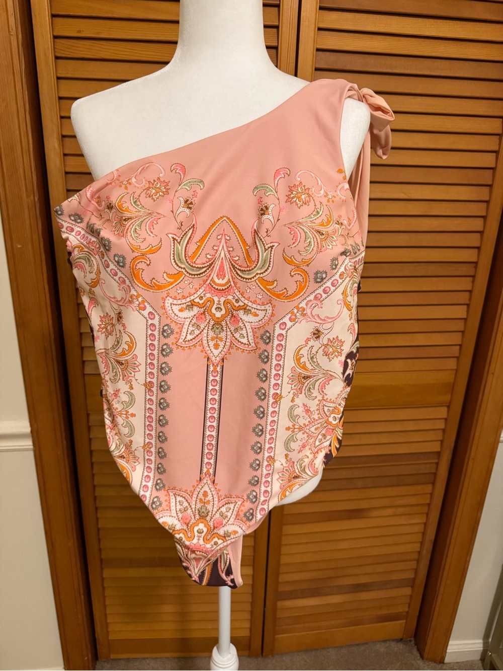 H&M One-Shoulder Paisley One-Piece Swimsuit in Powder Pink Paisley
